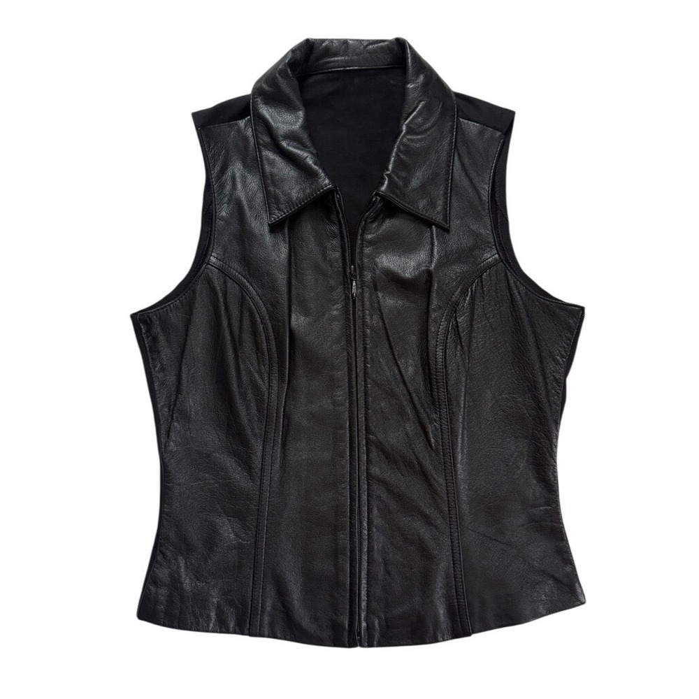 Vintage Wilsons Leather Maxima Black Zip Front Vest L Grunge Edgy 90s Y2K Biker